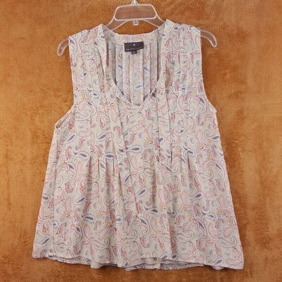 FENN WRIGHT MANSON Womens Top Small Tan Paisley Pullover Sleeveless Tank Blouse - Picture 1 of 9